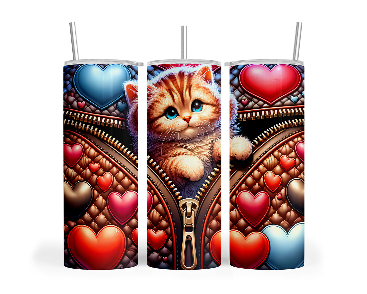 Skinny Tumbler with Straw, 20oz, Cat, Valentines Day, awd-906