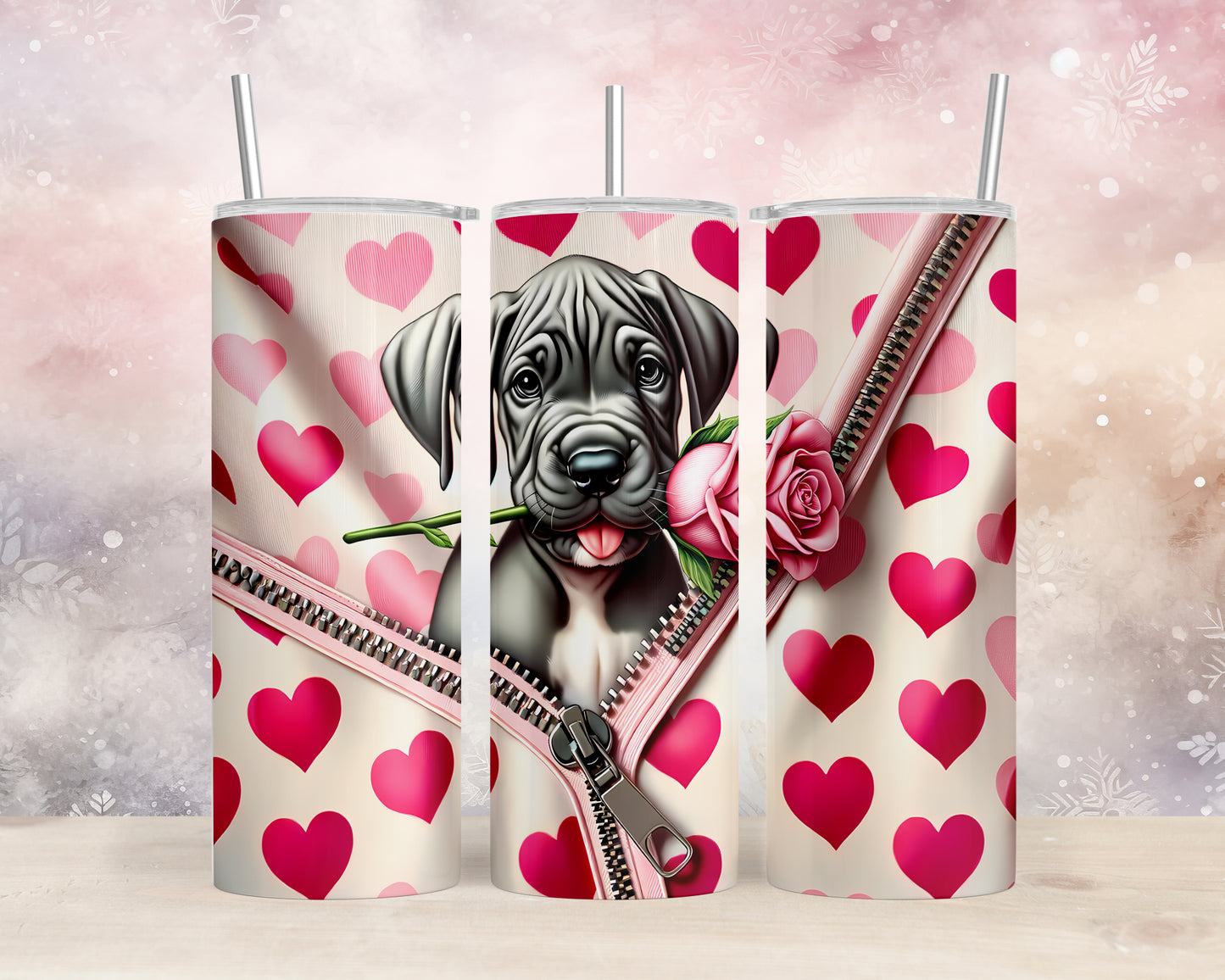 Skinny Tumbler with Straw, 20oz, Dog, Valentines Day, awd-908