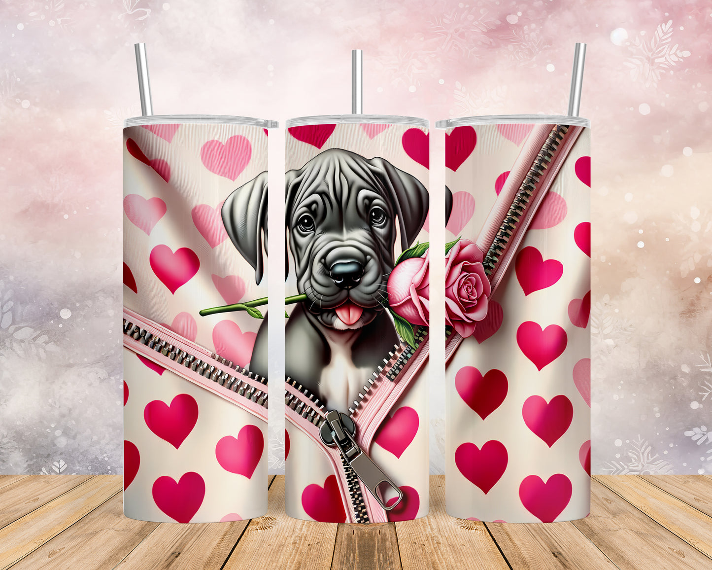 Skinny Tumbler with Straw, 20oz, Dog, Valentines Day, awd-908