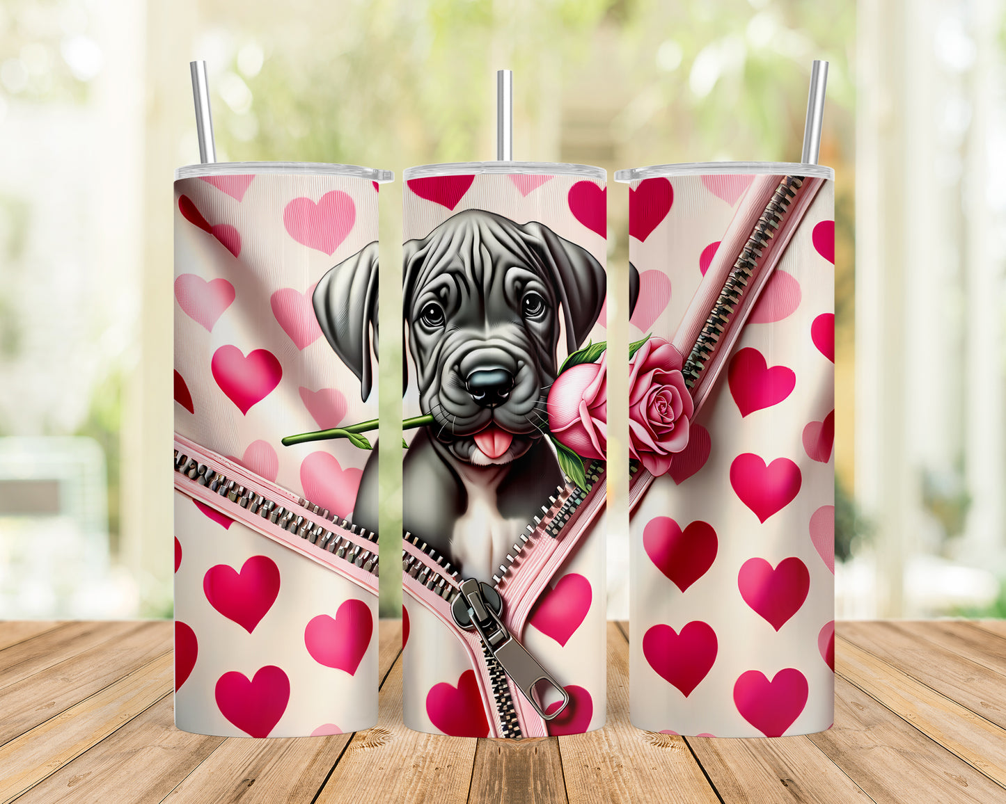 Skinny Tumbler with Straw, 20oz, Dog, Valentines Day, awd-908