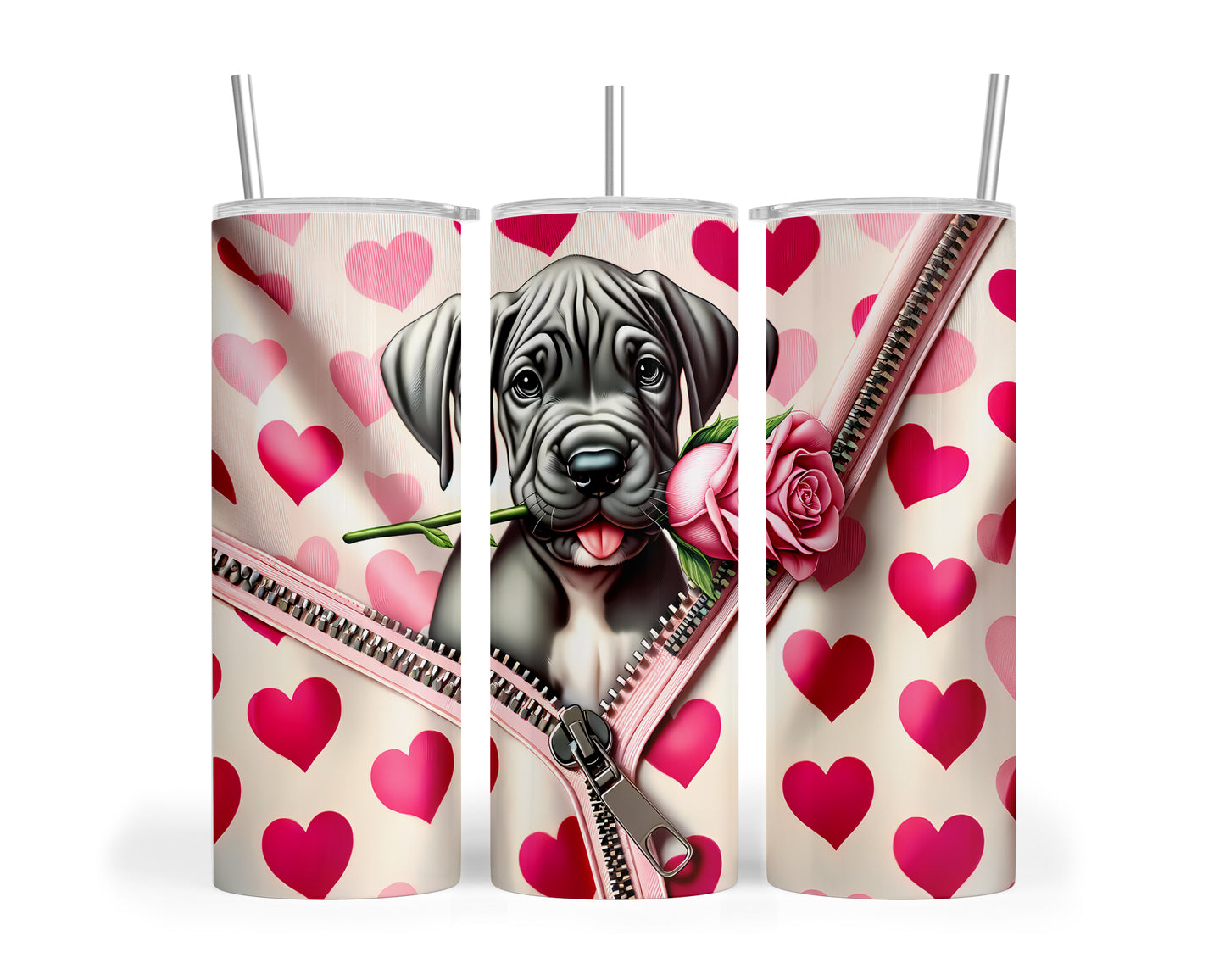 Skinny Tumbler with Straw, 20oz, Dog, Valentines Day, awd-908