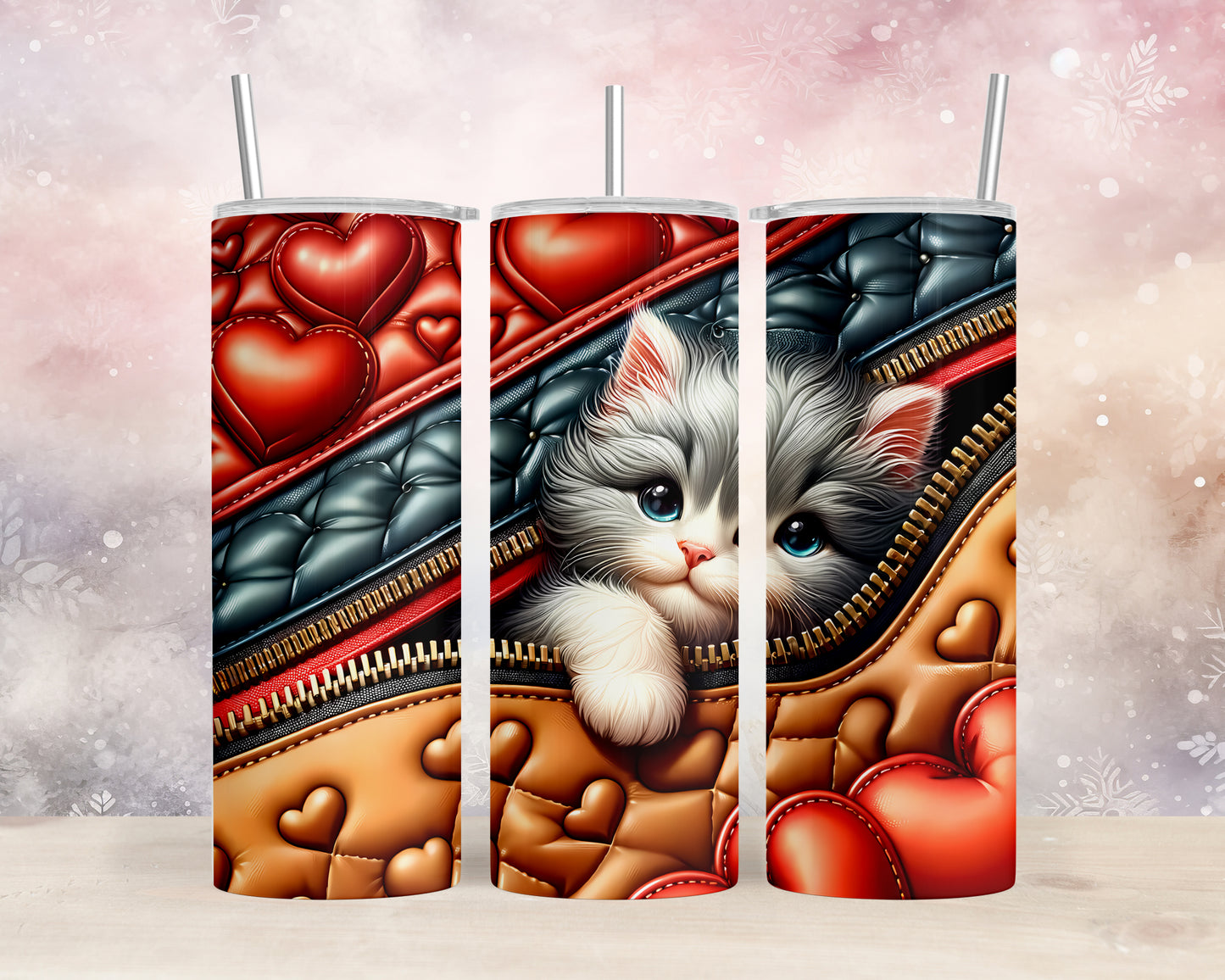 Skinny Tumbler with Straw, 20oz, Cat, Valentines Day, awd-909