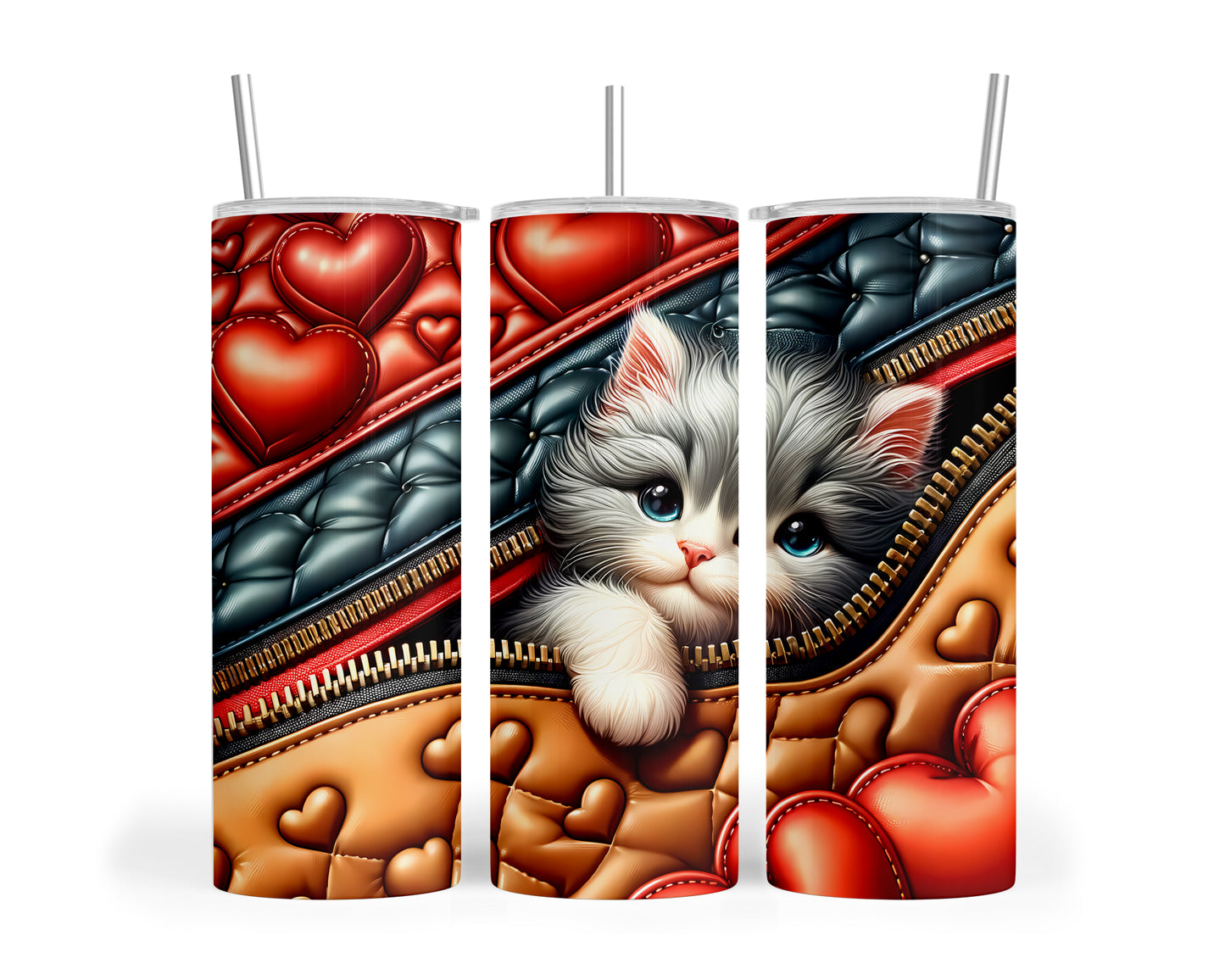 Skinny Tumbler with Straw, 20oz, Cat, Valentines Day, awd-909