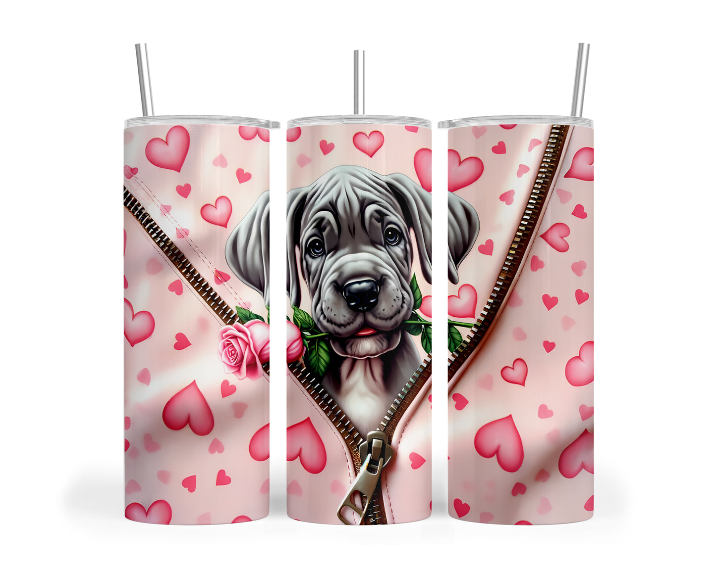 Skinny Tumbler with Straw, 20oz, Dog, Valentines Day, awd-910