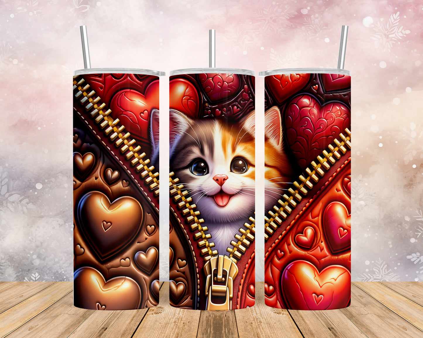 Skinny Tumbler with Straw, 20oz, Cat, Valentines Day, awd-911