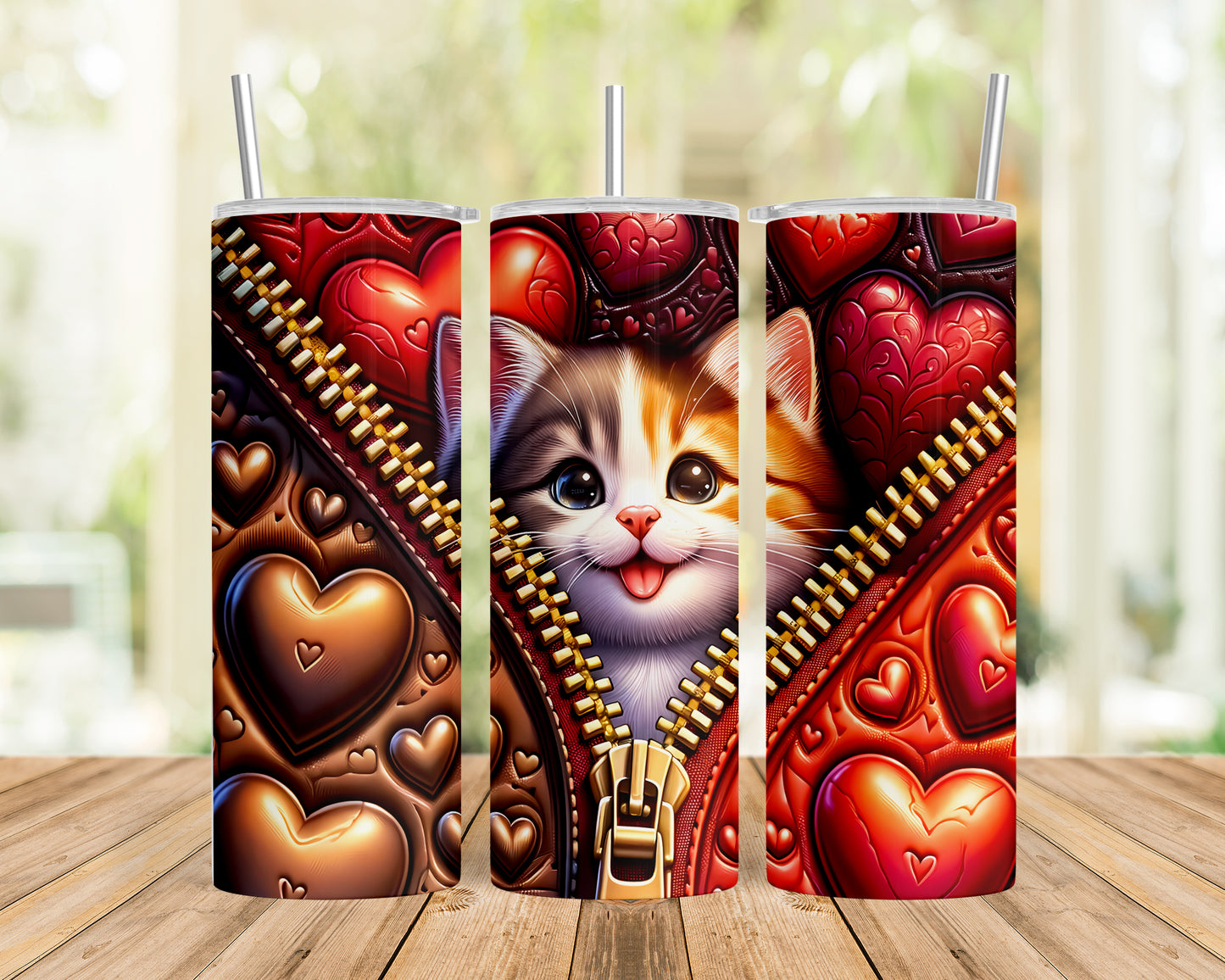 Skinny Tumbler with Straw, 20oz, Cat, Valentines Day, awd-911