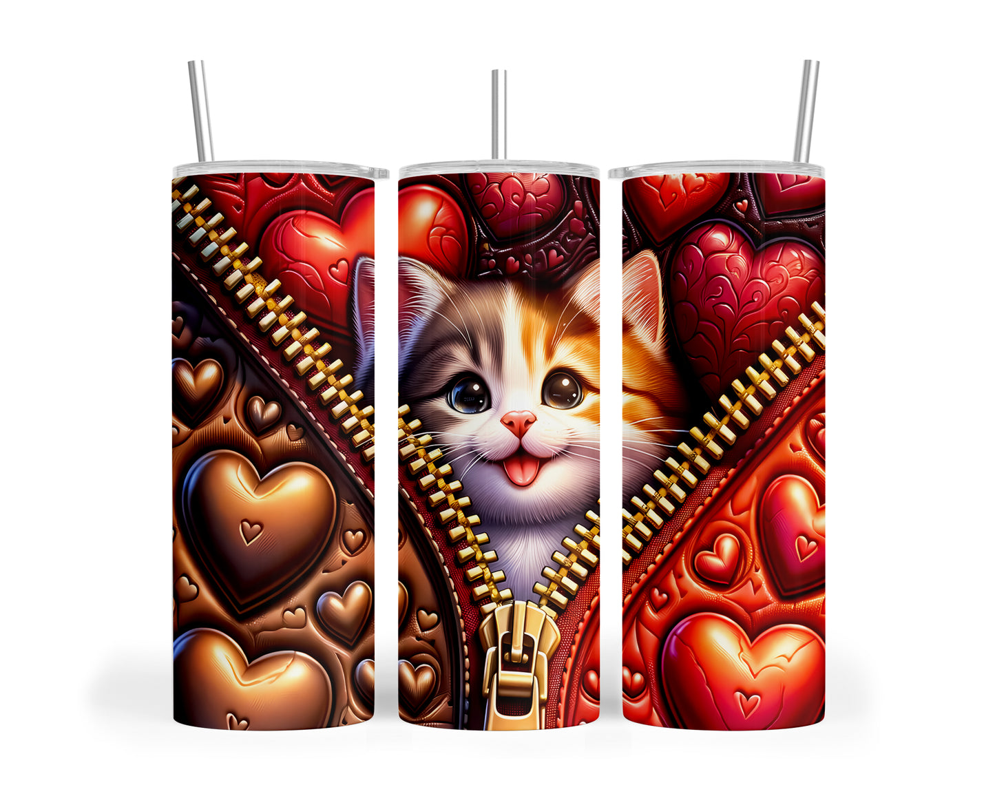 Skinny Tumbler with Straw, 20oz, Cat, Valentines Day, awd-911