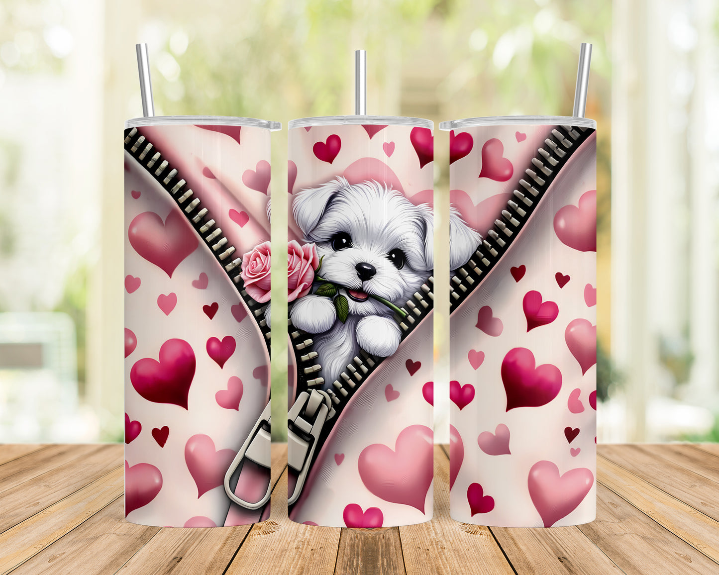 Skinny Tumbler with Straw, 20oz, Dog, Valentines Day, awd-912