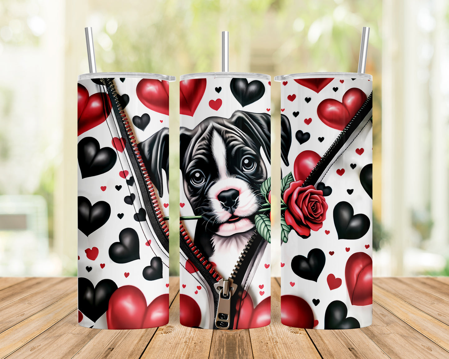 Skinny Tumbler with Straw, 20oz, Dog, Valentines Day, awd-914