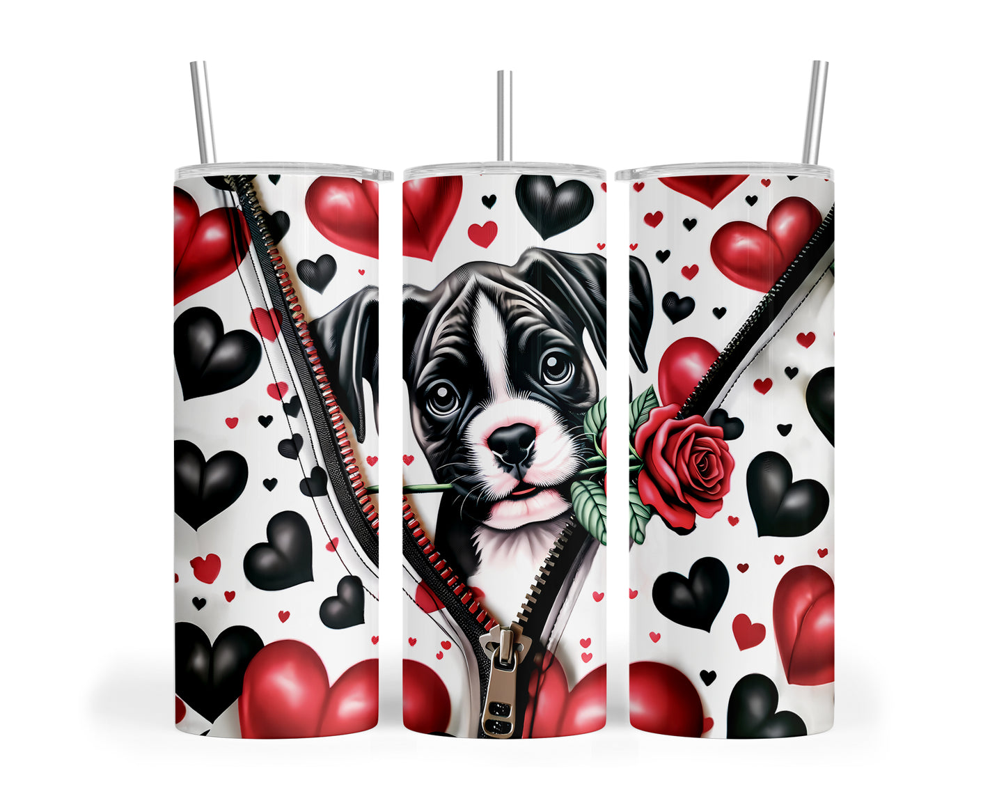 Skinny Tumbler with Straw, 20oz, Dog, Valentines Day, awd-914