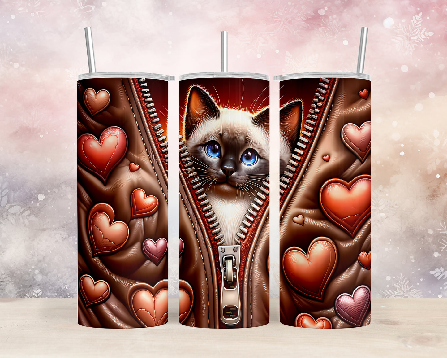 Skinny Tumbler with Straw, 20oz, Cat, Valentines Day, awd-915