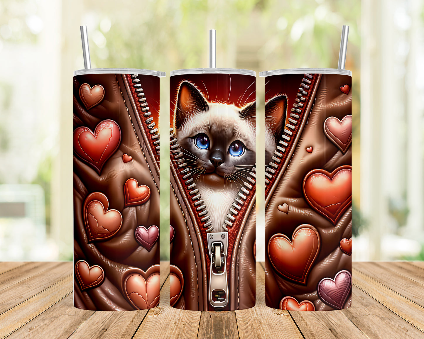 Skinny Tumbler with Straw, 20oz, Cat, Valentines Day, awd-915