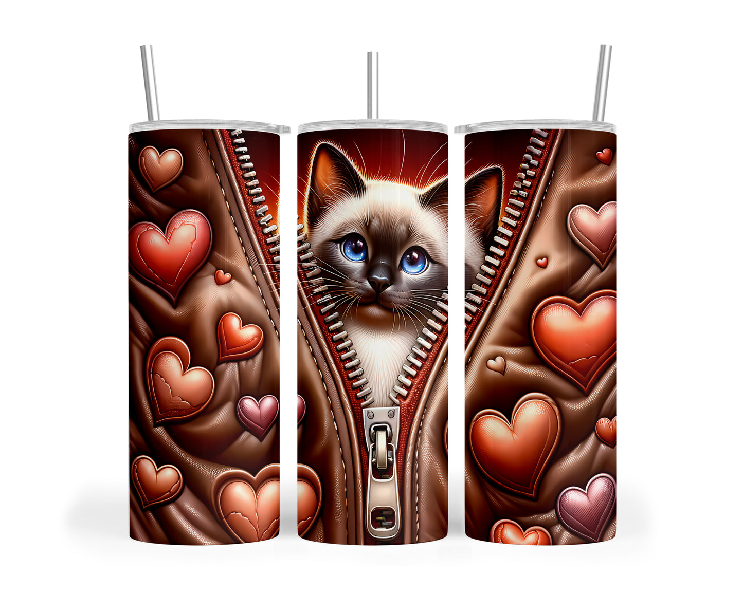 Skinny Tumbler with Straw, 20oz, Cat, Valentines Day, awd-915