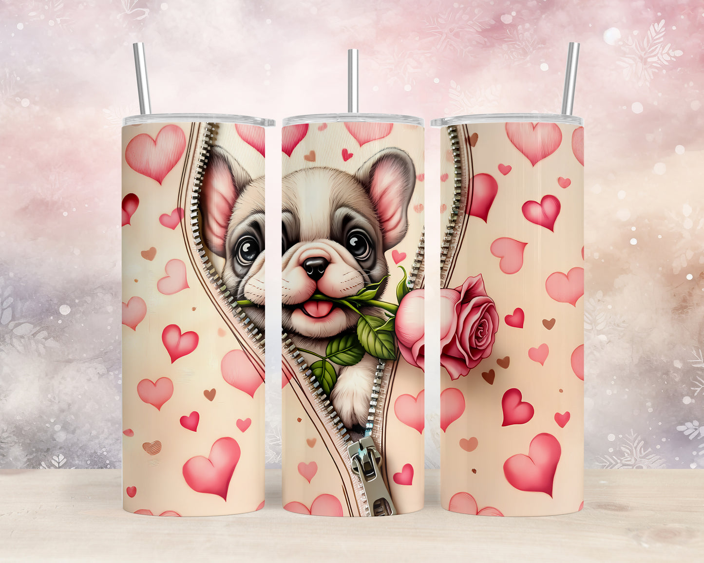 Skinny Tumbler with Straw, 20oz, Dog, Valentines Day, awd-916