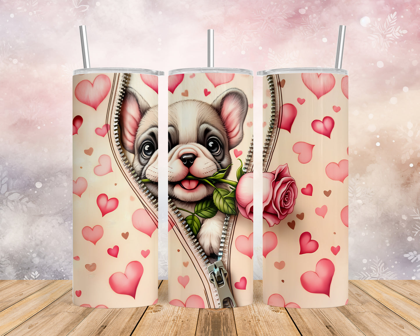 Skinny Tumbler with Straw, 20oz, Dog, Valentines Day, awd-916