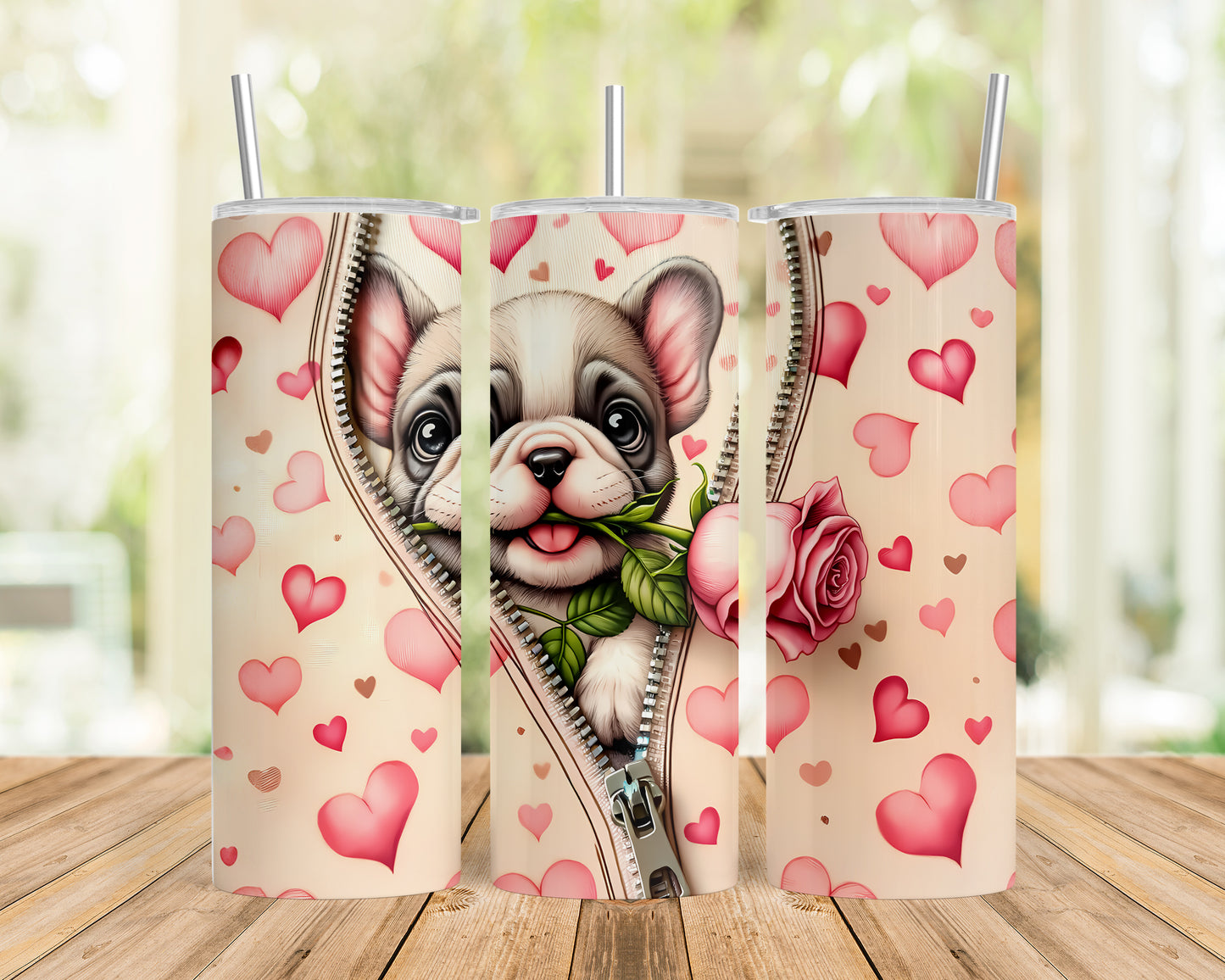 Skinny Tumbler with Straw, 20oz, Dog, Valentines Day, awd-916