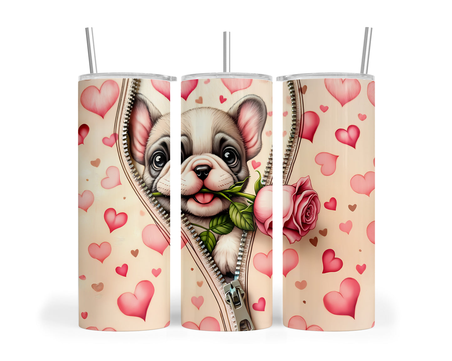 Skinny Tumbler with Straw, 20oz, Dog, Valentines Day, awd-916