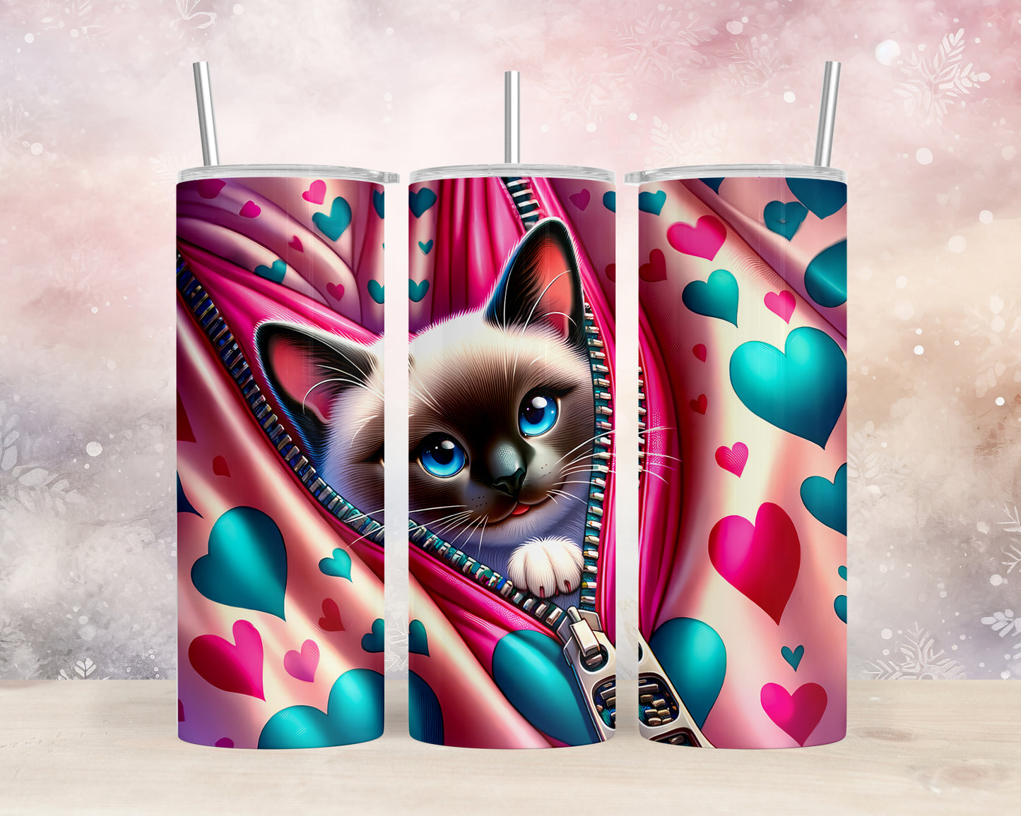 Skinny Tumbler with Straw, 20oz, Cat, Valentines Day, awd-917