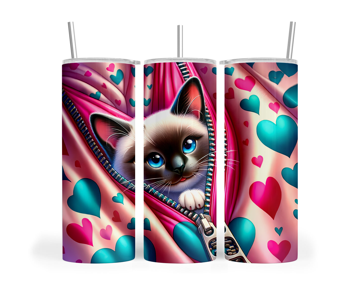 Skinny Tumbler with Straw, 20oz, Cat, Valentines Day, awd-917