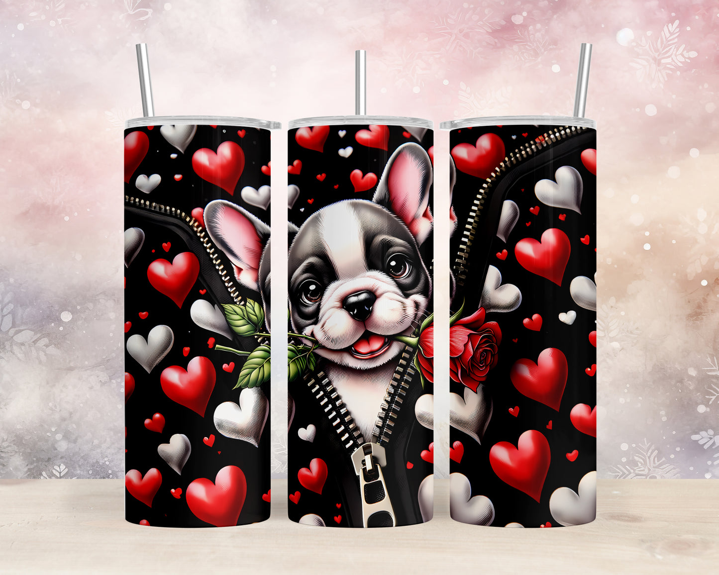 Skinny Tumbler with Straw, 20oz, Dog, Valentines Day, awd-918