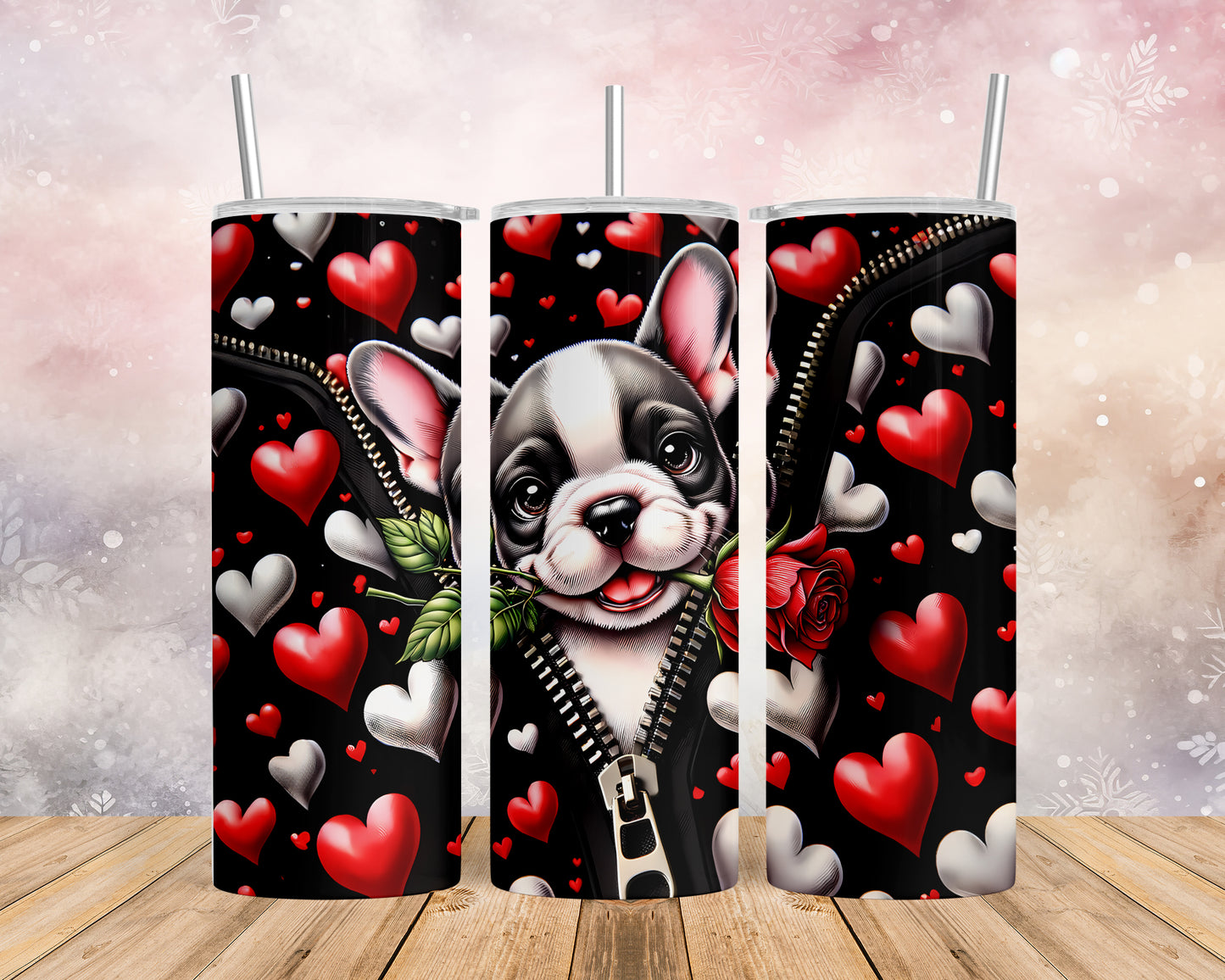 Skinny Tumbler with Straw, 20oz, Dog, Valentines Day, awd-918