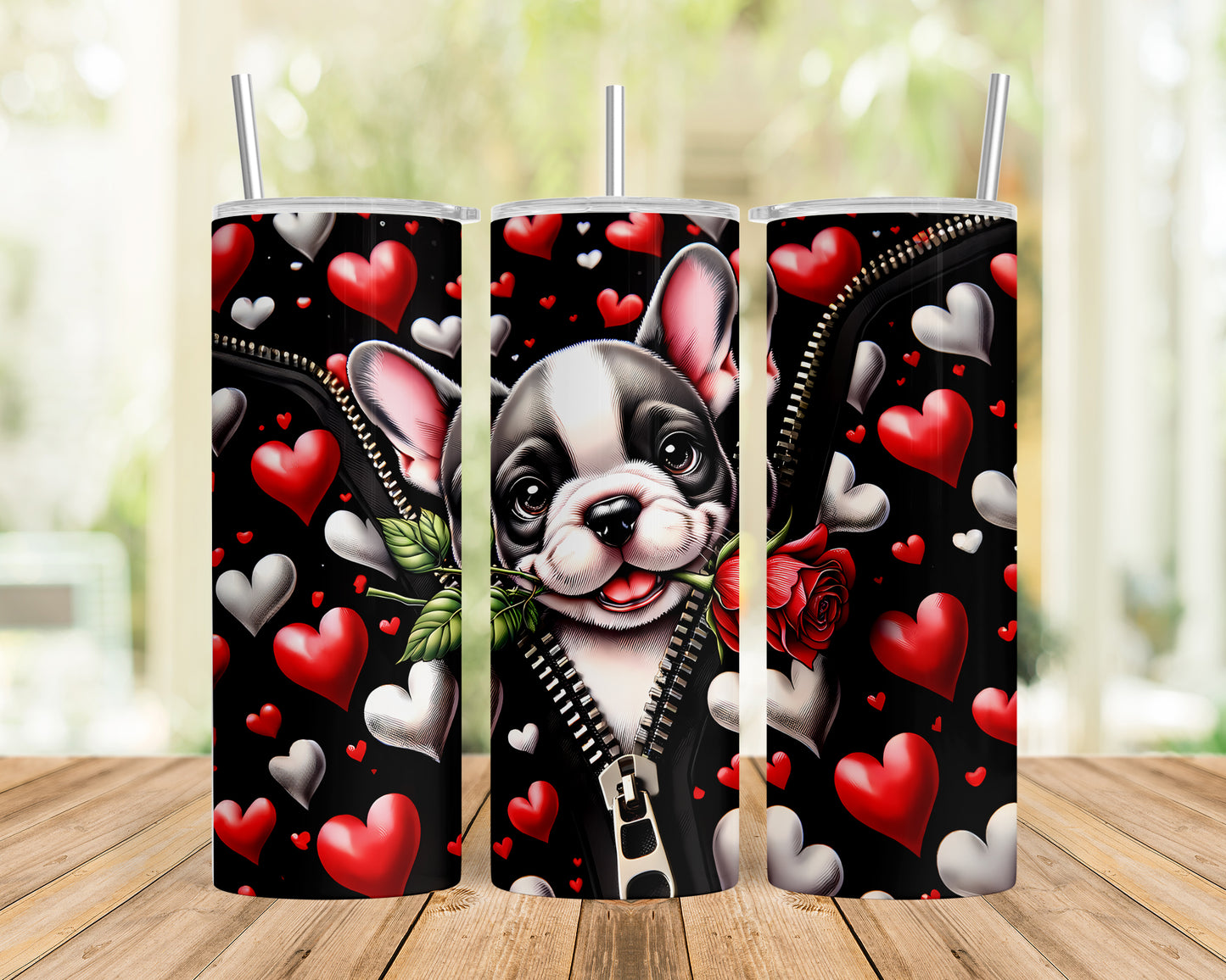 Skinny Tumbler with Straw, 20oz, Dog, Valentines Day, awd-918