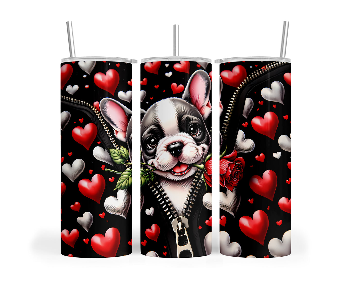 Skinny Tumbler with Straw, 20oz, Dog, Valentines Day, awd-918