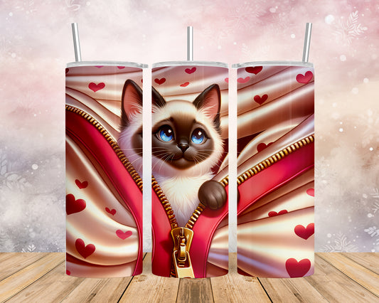 Skinny Tumbler with Straw, 20oz, Cat, Valentines Day, awd-919