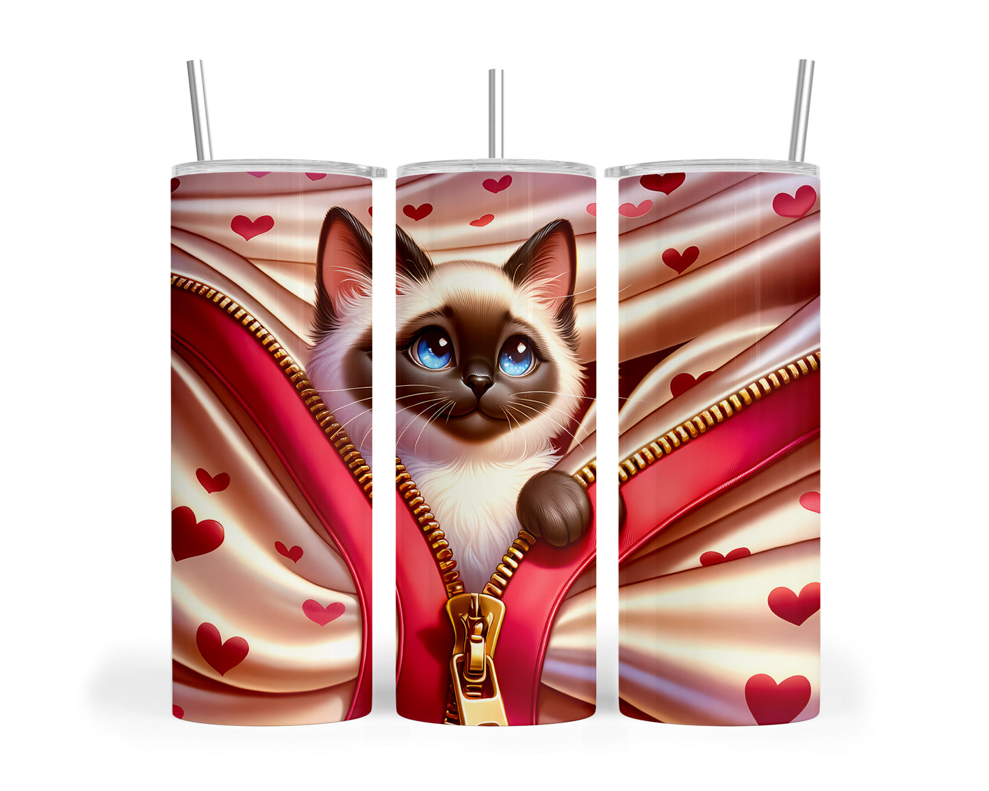 Skinny Tumbler with Straw, 20oz, Cat, Valentines Day, awd-919