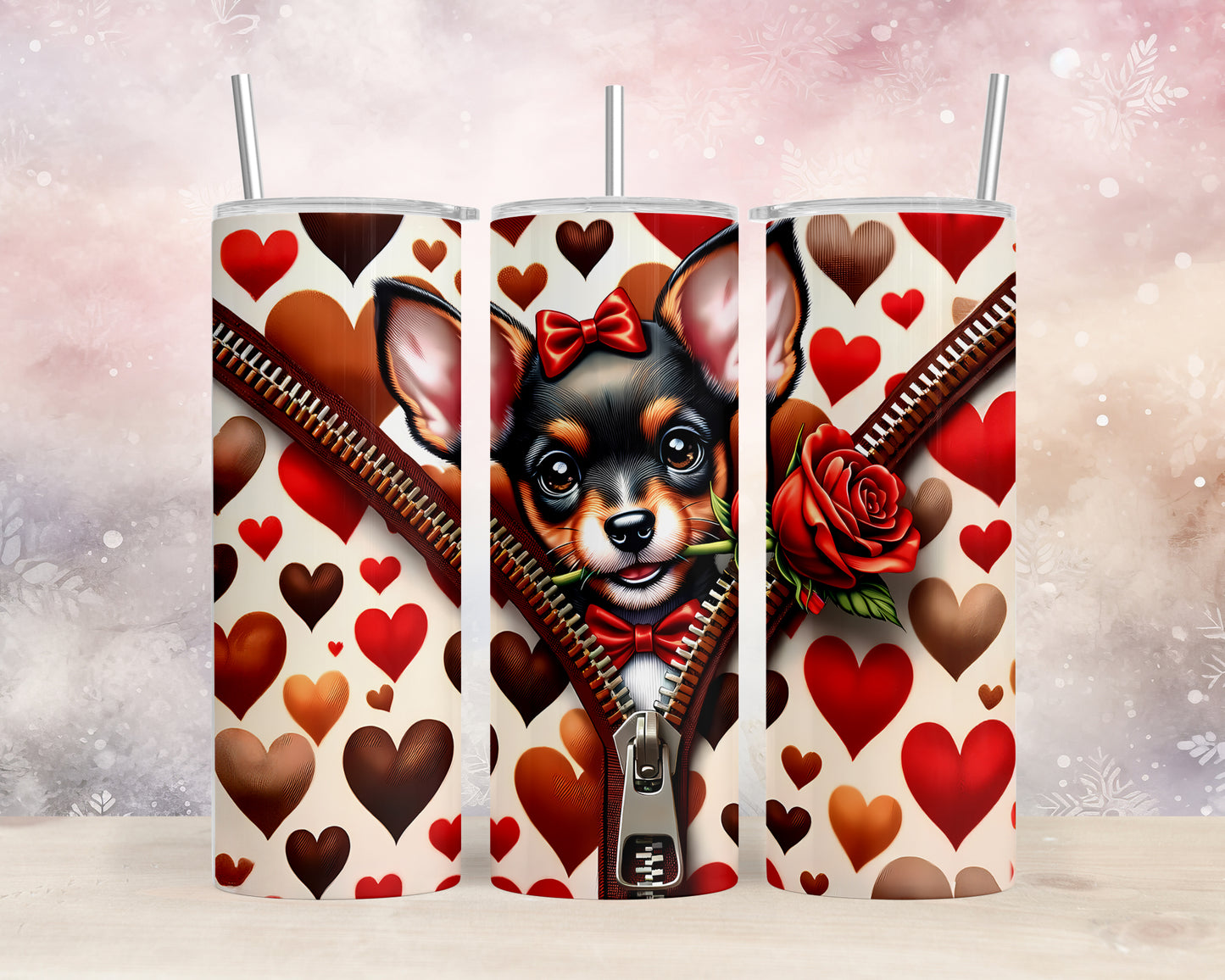 Skinny Tumbler with Straw, 20oz, Dog, Valentines Day, awd-921