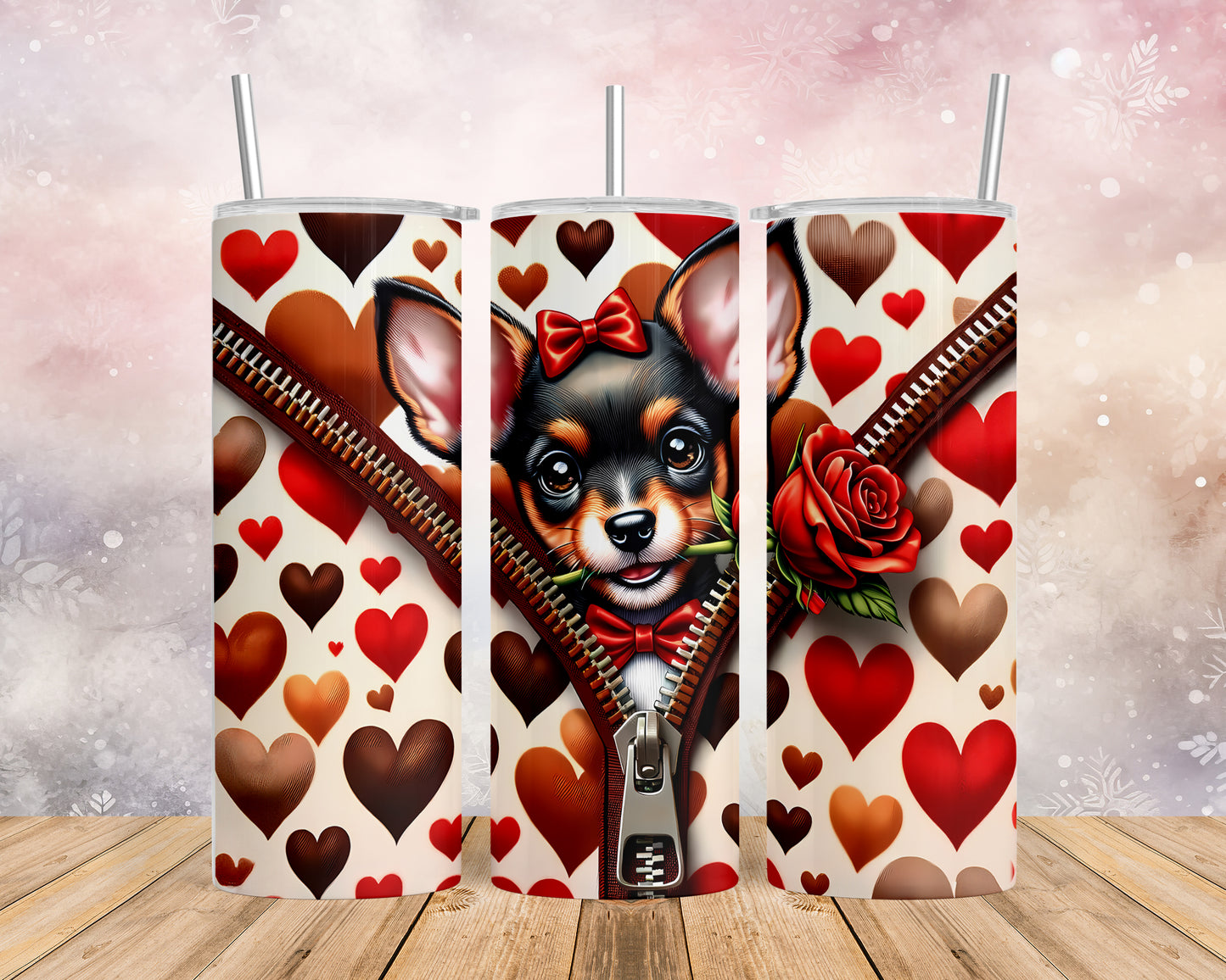 Skinny Tumbler with Straw, 20oz, Dog, Valentines Day, awd-921