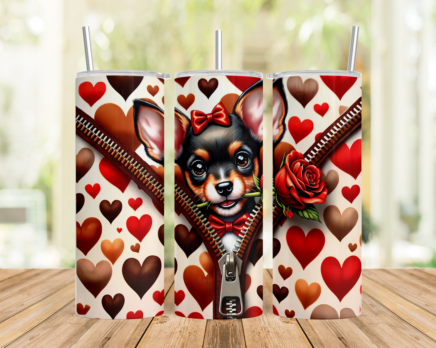 Skinny Tumbler with Straw, 20oz, Dog, Valentines Day, awd-921