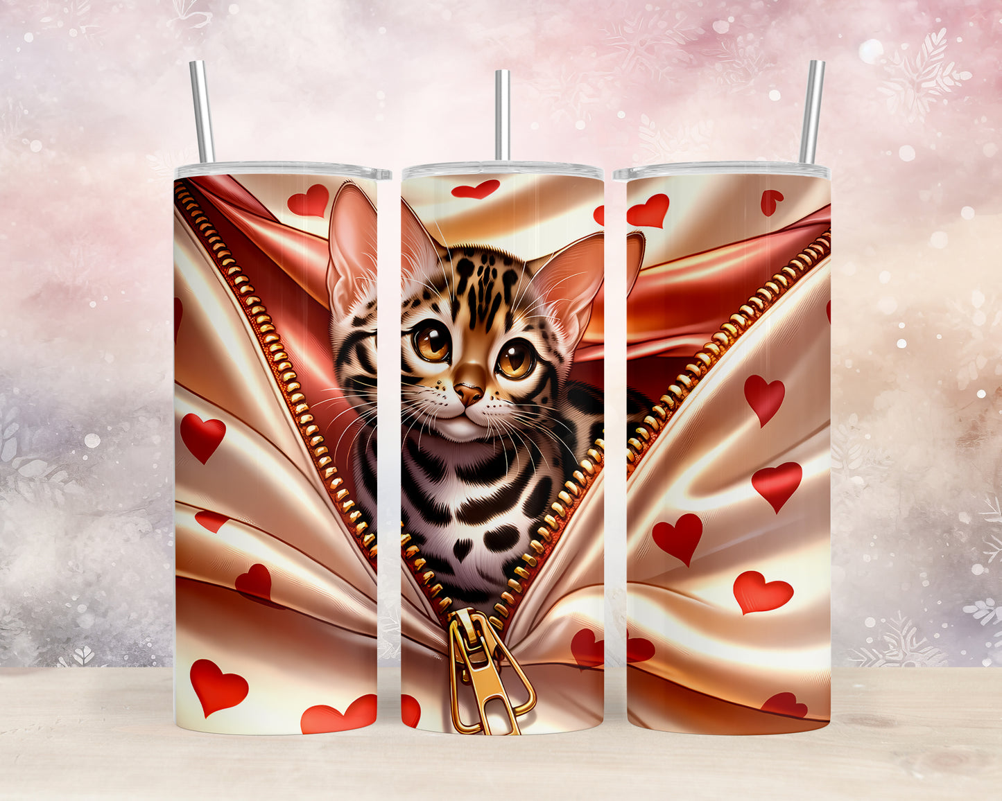 Skinny Tumbler with Straw, 20oz, Cat, Valentines Day, awd-922