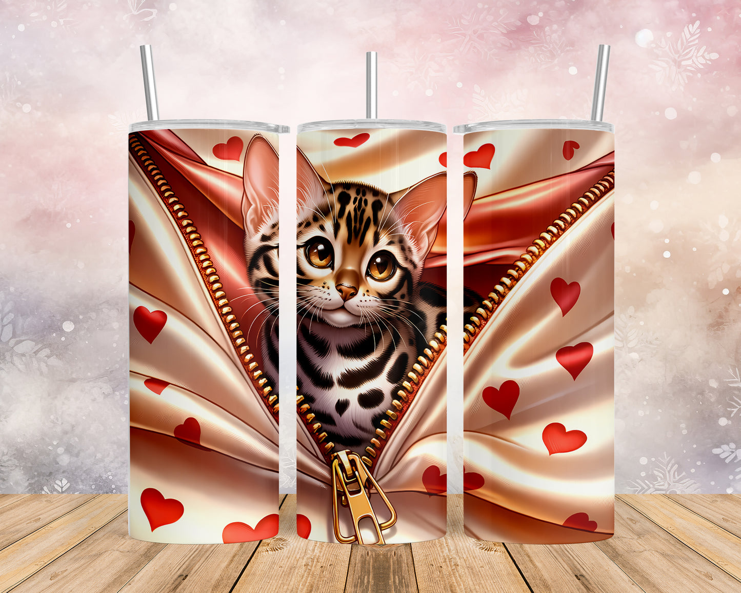 Skinny Tumbler with Straw, 20oz, Cat, Valentines Day, awd-922