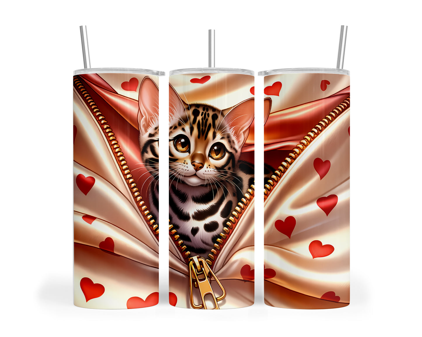 Skinny Tumbler with Straw, 20oz, Cat, Valentines Day, awd-922