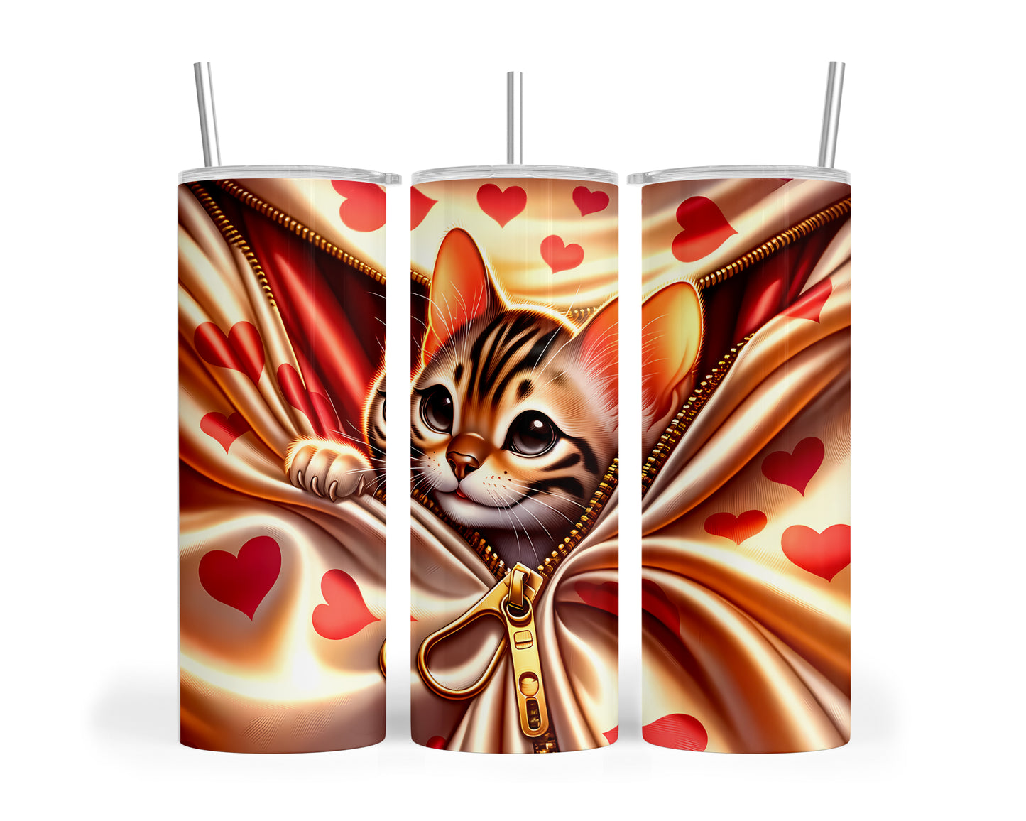 Skinny Tumbler with Straw, 20oz, Cat, Valentines Day, awd-923