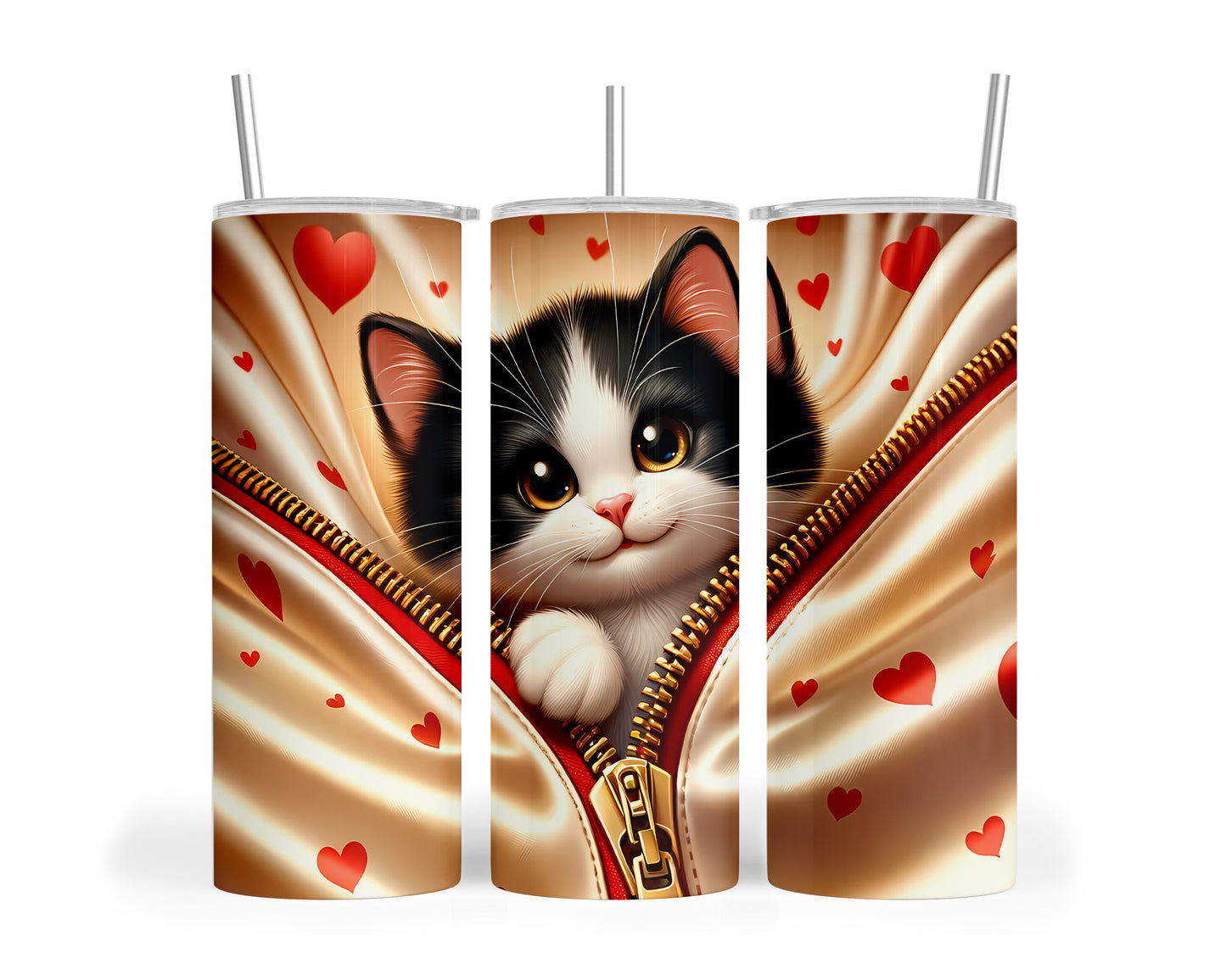 Skinny Tumbler with Straw, 20oz, Cat, Valentines Day, awd-924