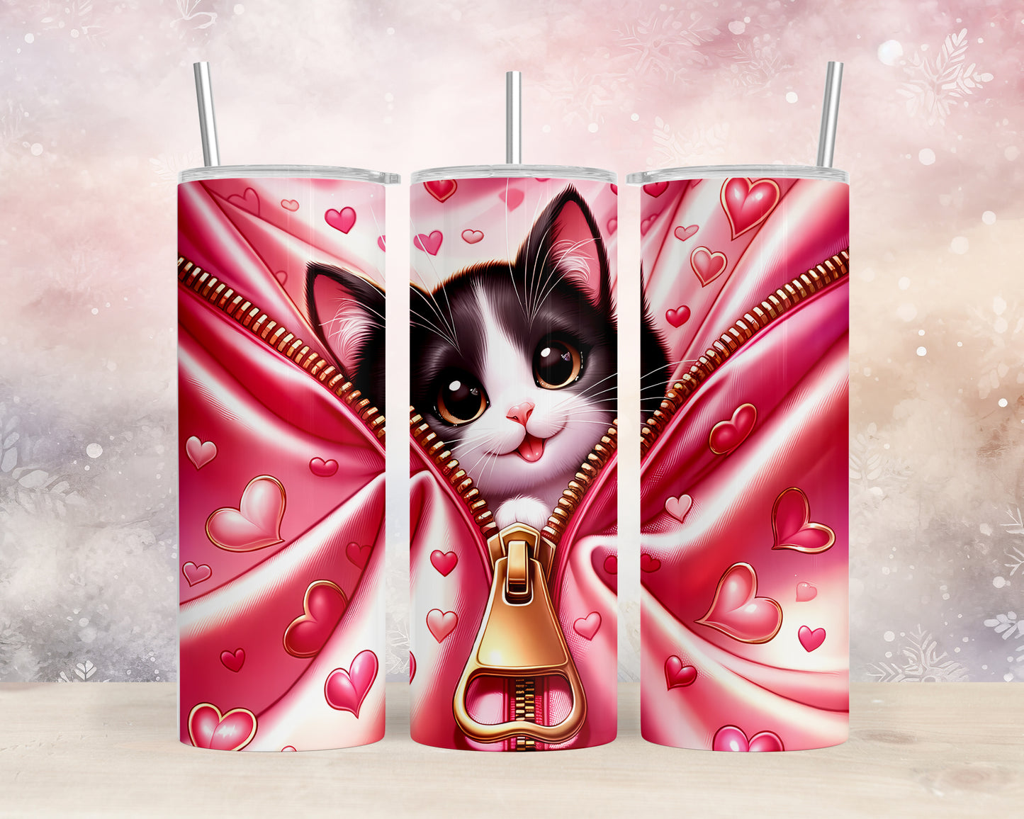 Skinny Tumbler with Straw, 20oz, Cat, Valentines Day, awd-925