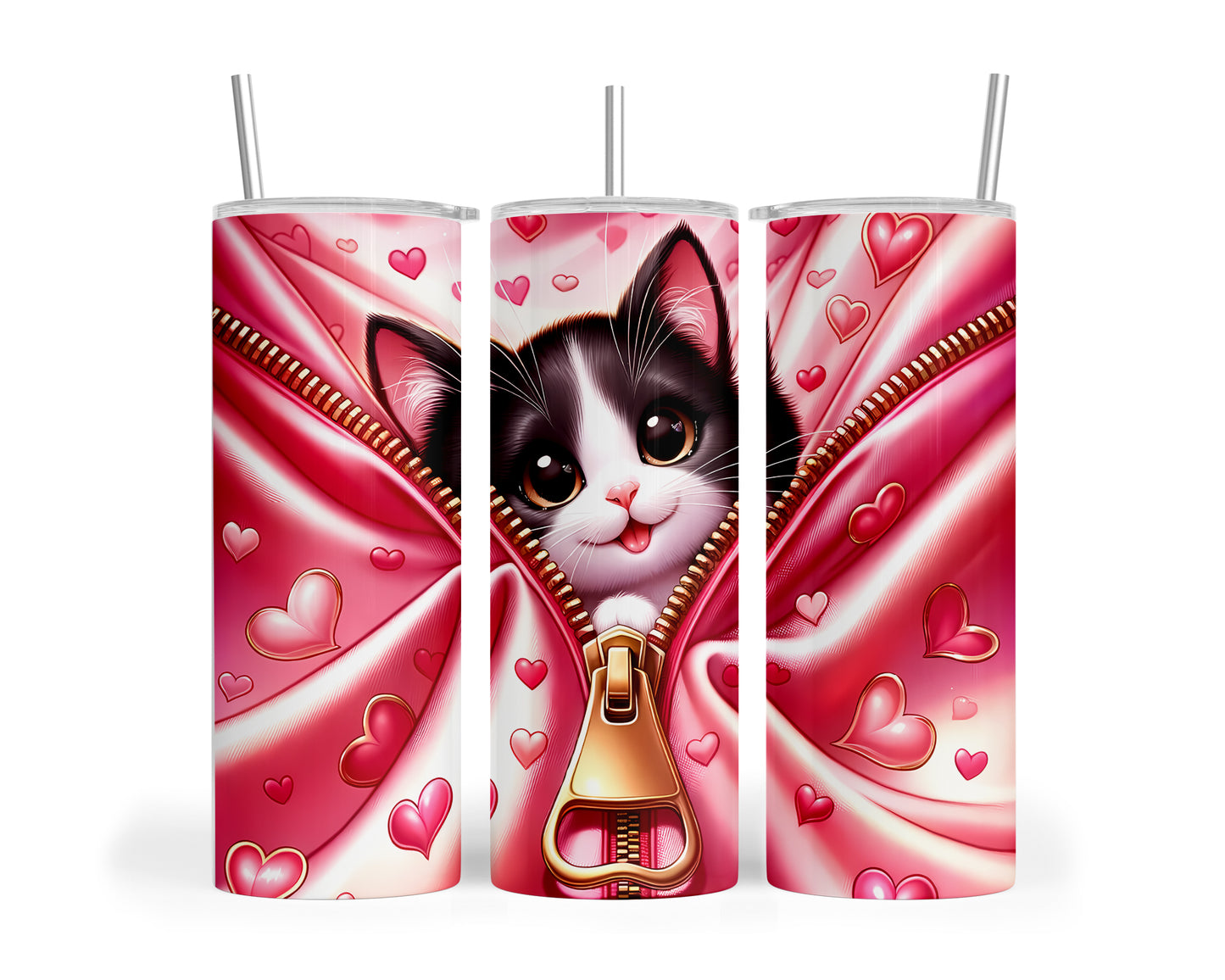 Skinny Tumbler with Straw, 20oz, Cat, Valentines Day, awd-925