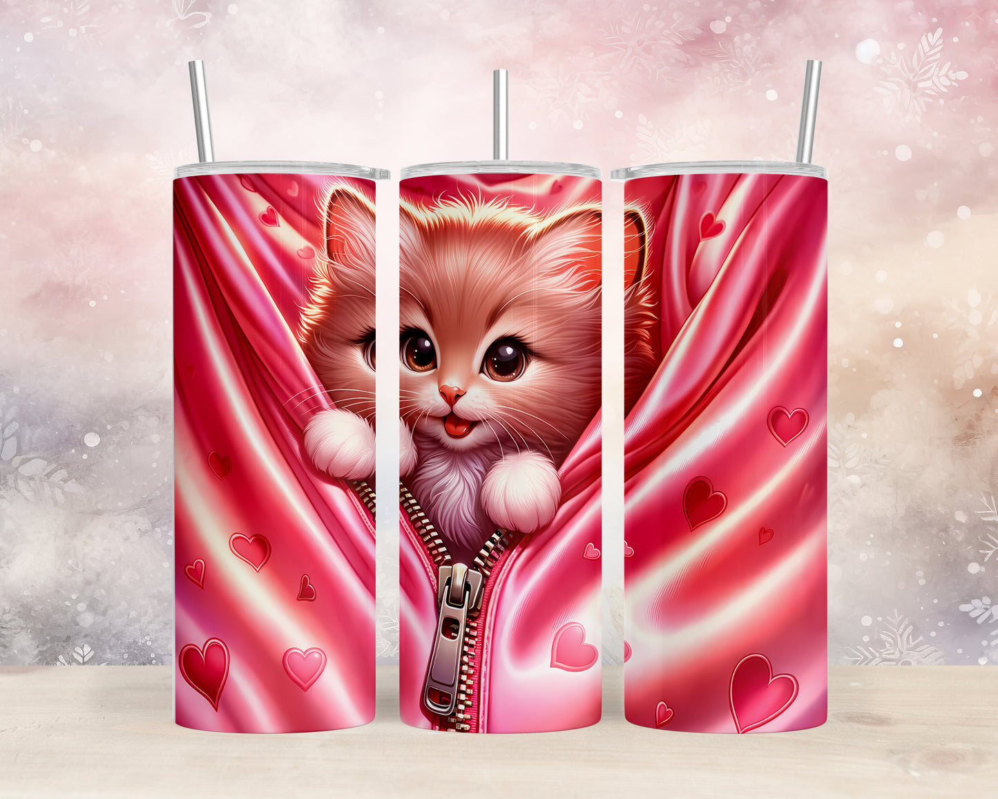 Skinny Tumbler with Straw, 20oz, Cat, Valentines Day, awd-926