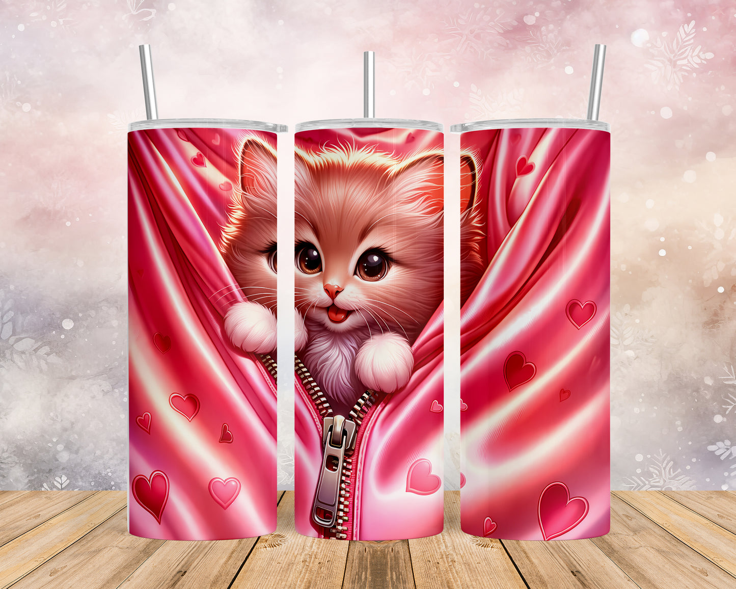 Skinny Tumbler with Straw, 20oz, Cat, Valentines Day, awd-926