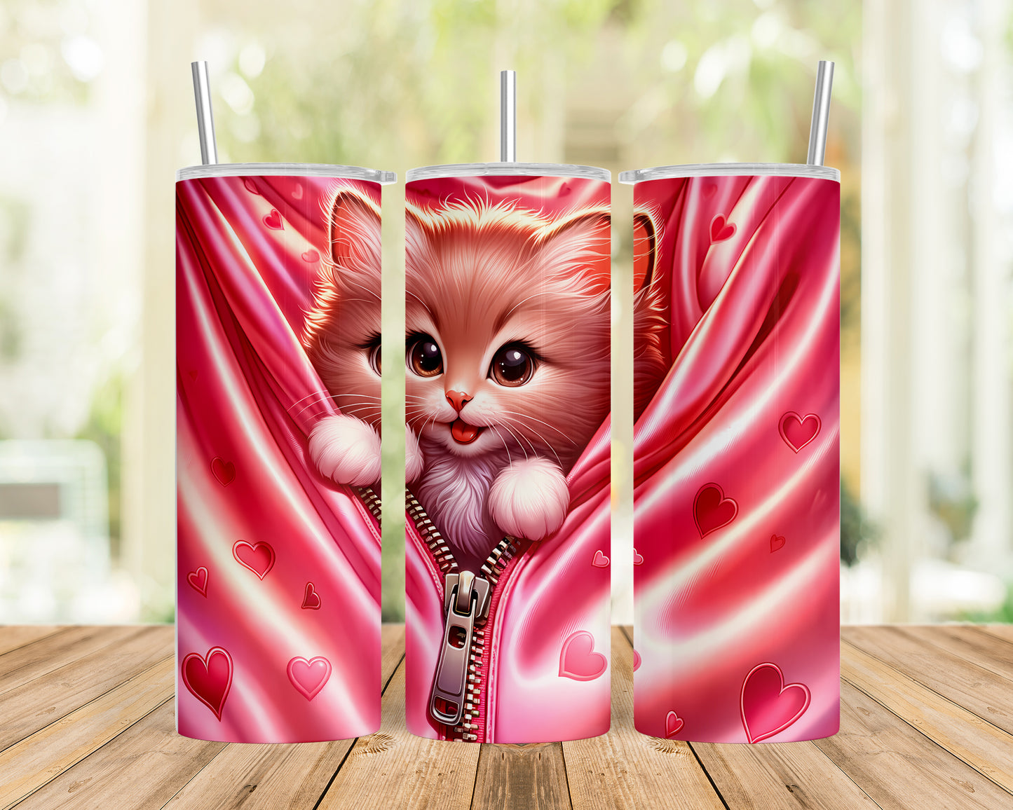 Skinny Tumbler with Straw, 20oz, Cat, Valentines Day, awd-926