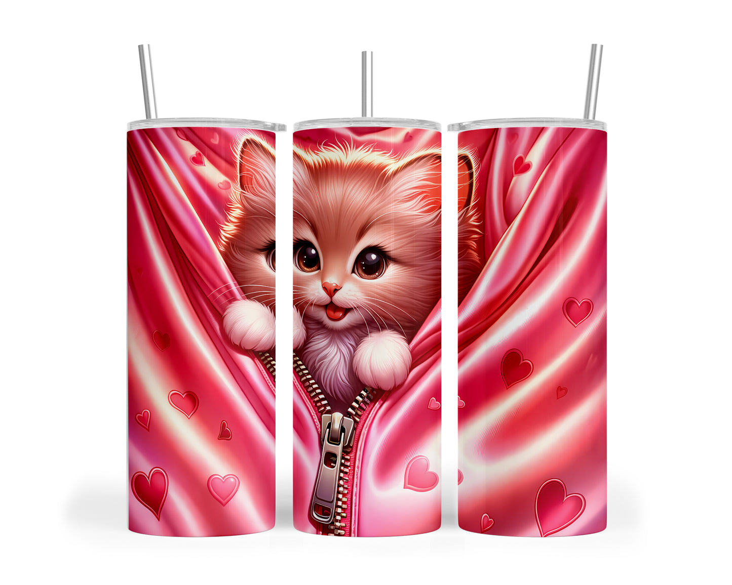 Skinny Tumbler with Straw, 20oz, Cat, Valentines Day, awd-926