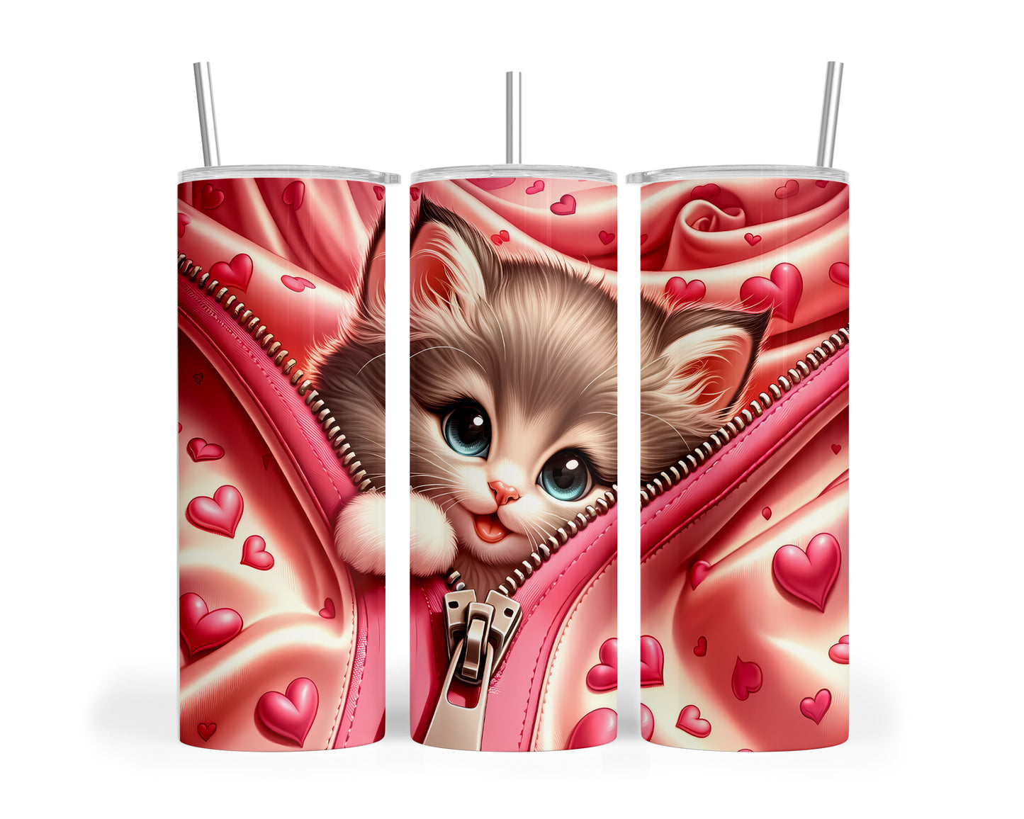 Skinny Tumbler with Straw, 20oz, Cat, Valentines Day, awd-927