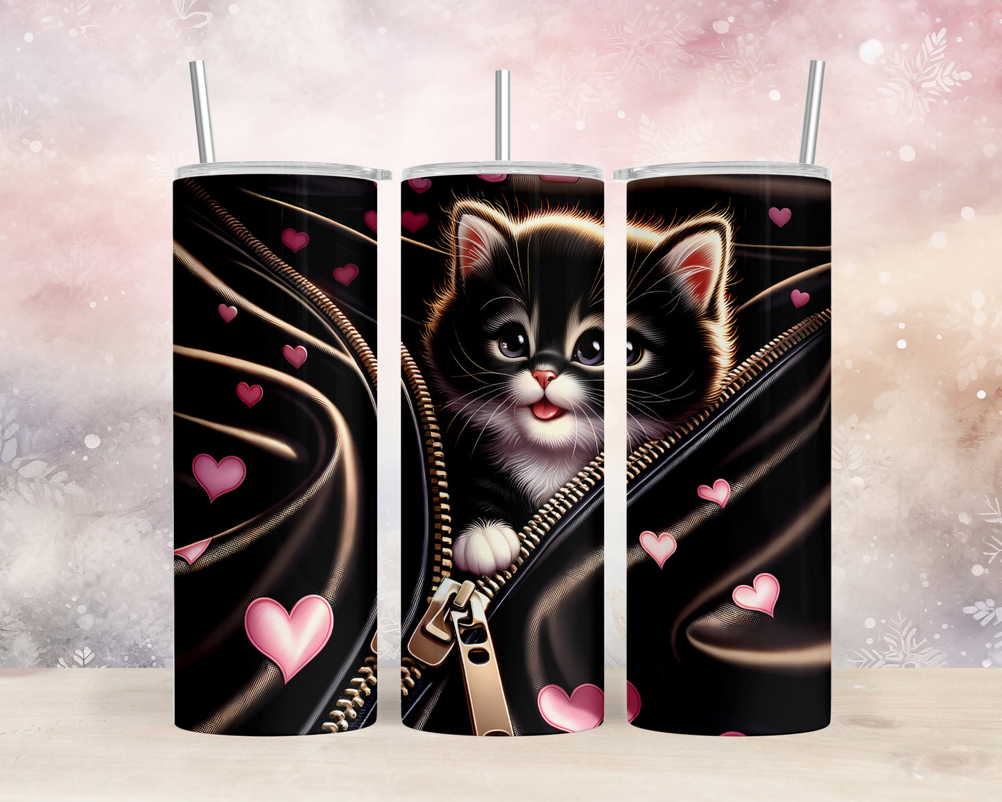 Skinny Tumbler with Straw, 20oz, Cat, Valentines Day, awd-928