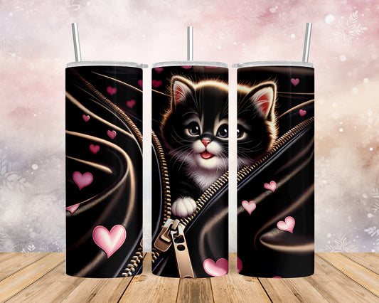 Skinny Tumbler with Straw, 20oz, Cat, Valentines Day, awd-928