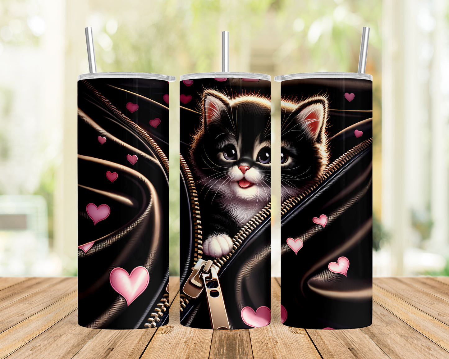 Skinny Tumbler with Straw, 20oz, Cat, Valentines Day, awd-928