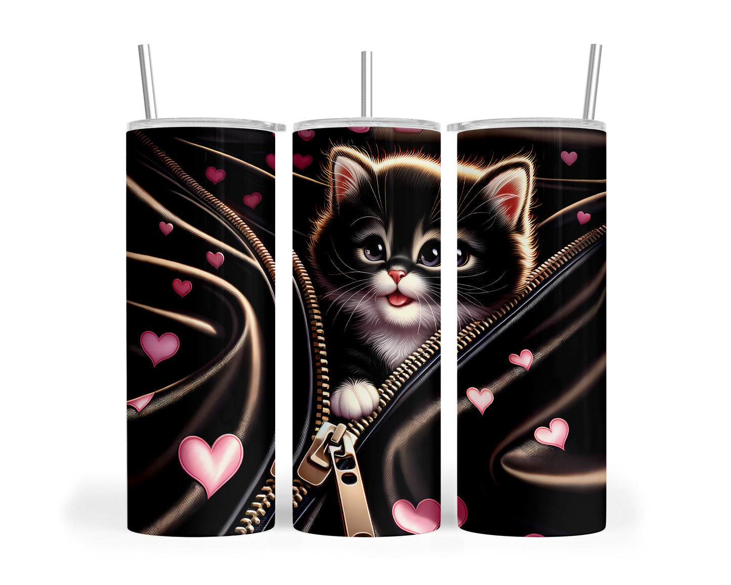 Skinny Tumbler with Straw, 20oz, Cat, Valentines Day, awd-928