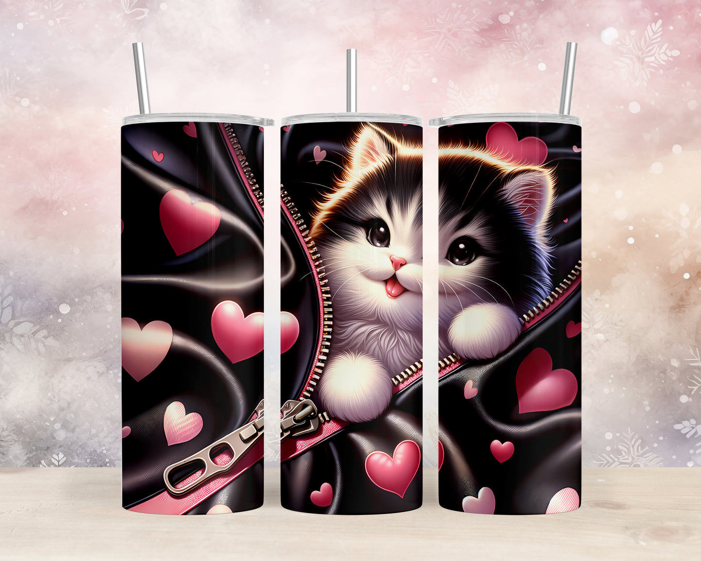 Skinny Tumbler with Straw, 20oz, Cat, Valentines Day, awd-929