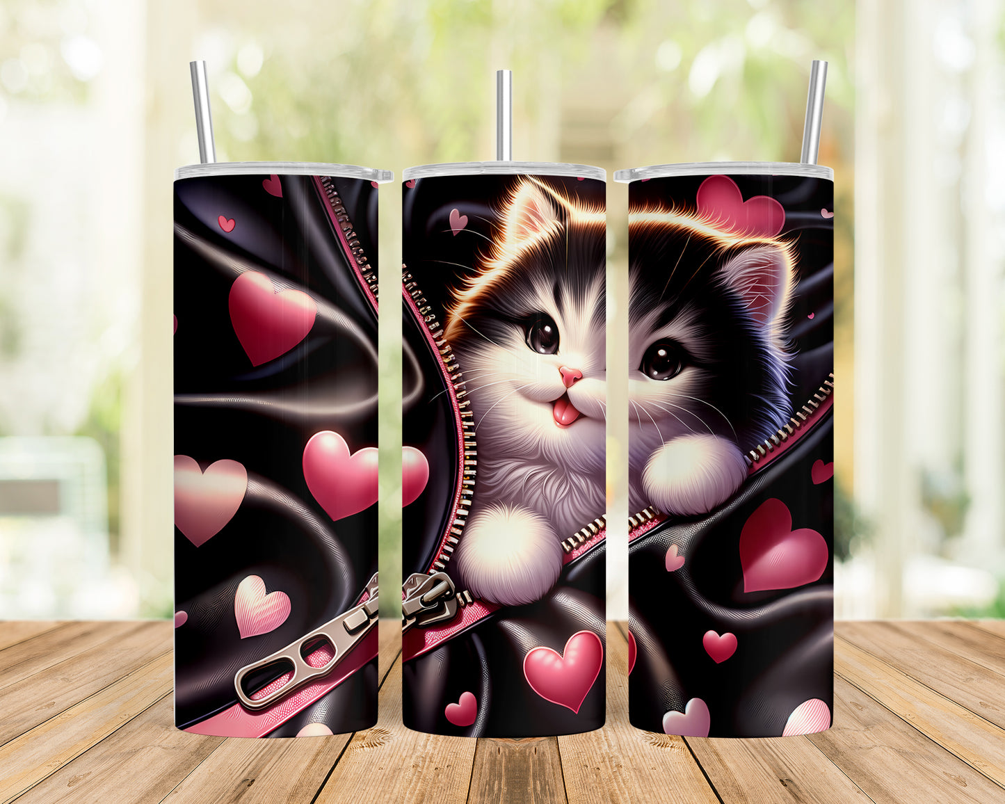 Skinny Tumbler with Straw, 20oz, Cat, Valentines Day, awd-929